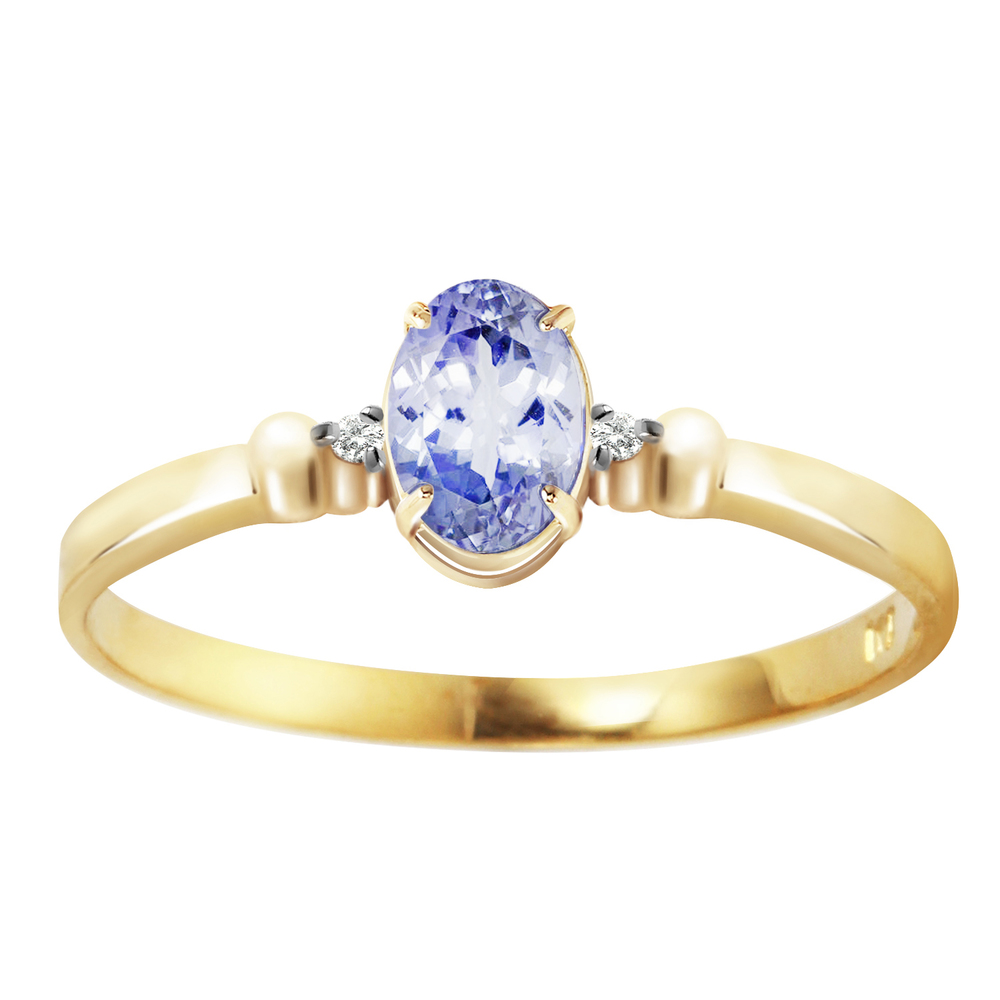 14K. SOLID GOLD RING WITH NATURAL DIAMONDS & TANZANITE (Yellow Gold)